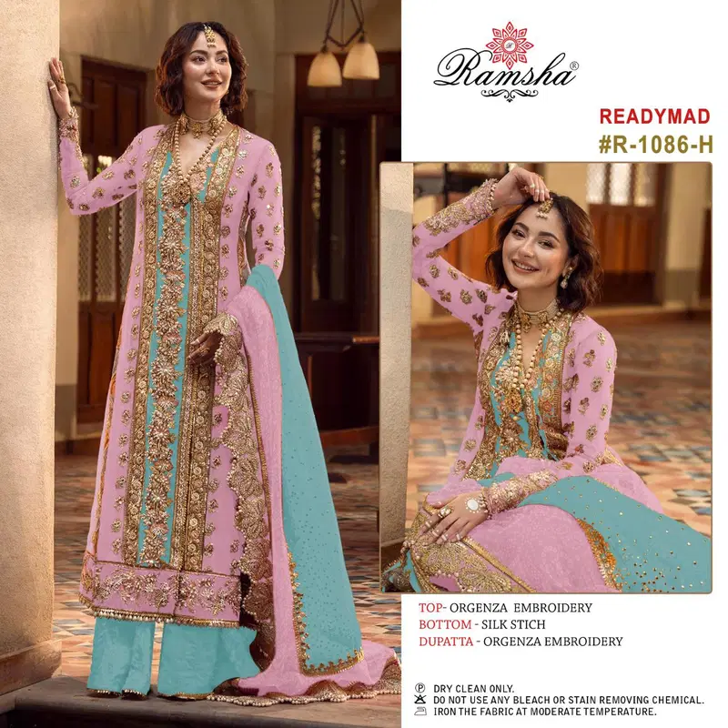 R 1086 Nx E To H By Ramsha Organza Pakistani Readymade Suits Online Wholesale